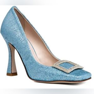 Beautiisoles DAISY SKY BLUE METALLIC 7 Crystal buckle rhinestones Italy. NWOT